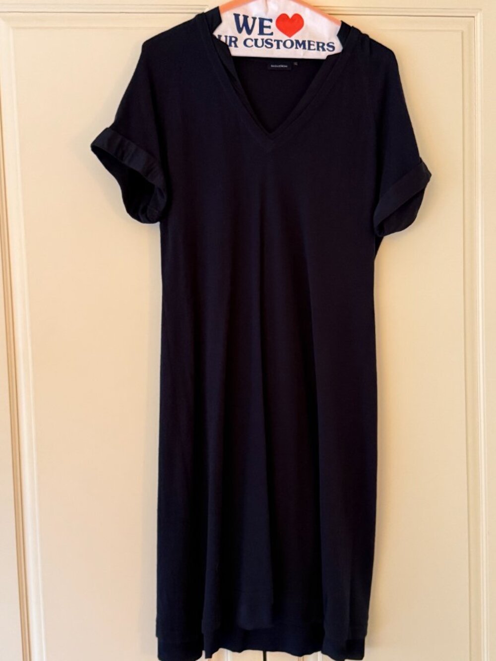 Magaschoni Navy Blue Short Sleeved Cashmere/Cotton/Silk Dress, Preowned, Size M.